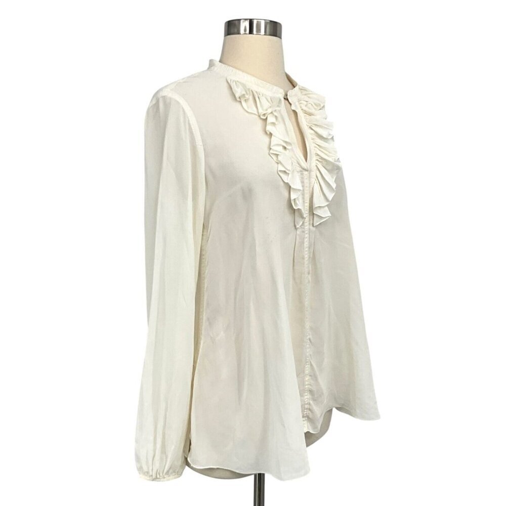 Beate Heymann Blouse Top Size 6 Off White Ruffle Long Sleeve Polyester - Picture 9 of 13